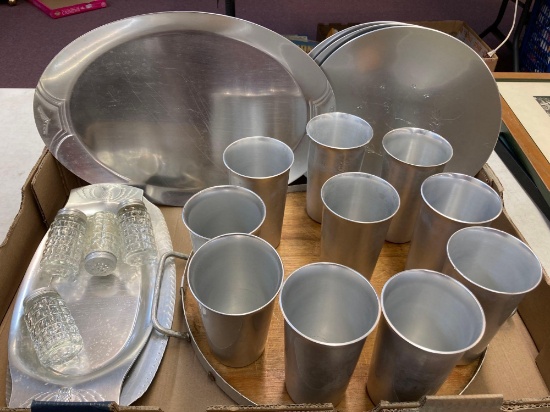 Kensington MCM aluminum glasses and tray plus more trays salts peppers