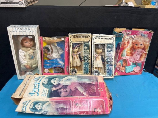 Hug N Hold vinyl doll, Christie Olympics doll, little miss marker dolls, lil miss makeup doll and