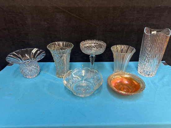 Fenton and crystal glass bowls, vase, dishes