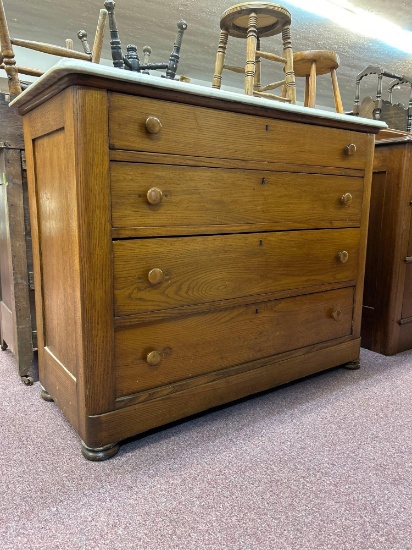 antique oak 4-drawer chest w/ marble top
