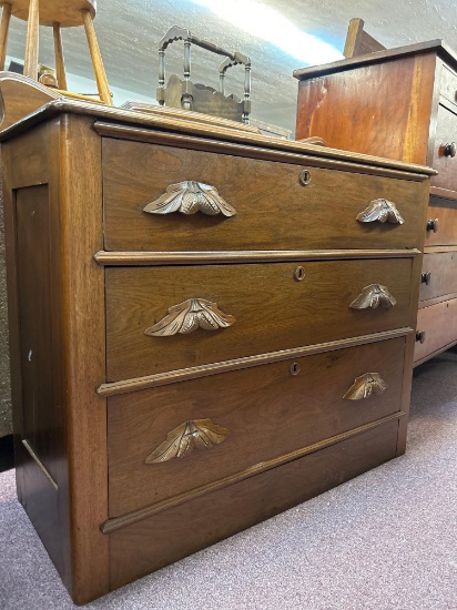 3 drawer antique chest carved wood pulls
