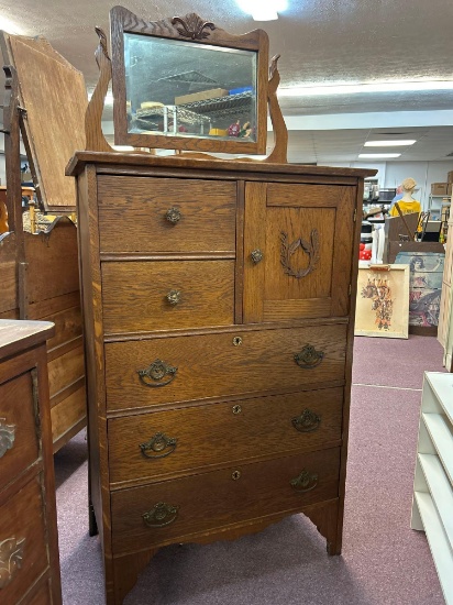 quarter sawn oak highboy chest w/ mirror
