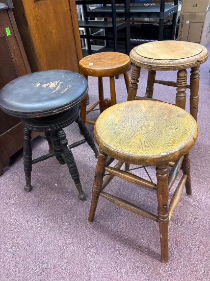 Four Antique Stools Glass Foot etc