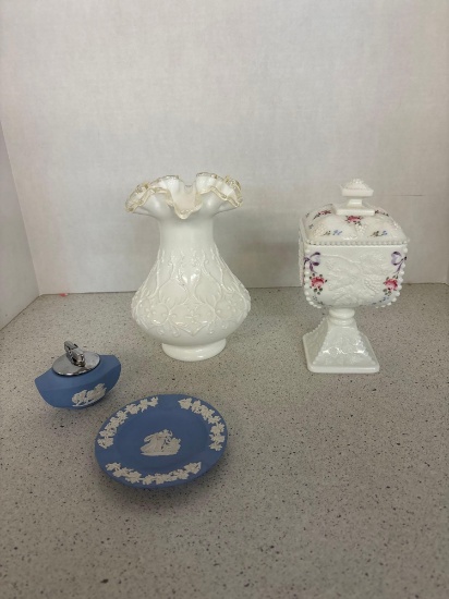 Fenton glass Spanish lace vase Westmoreland compote
