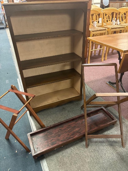 bookcase antique metal drip pan suitcase stands