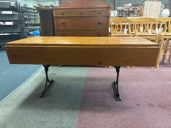 antique pine drop leaf trestle table fantastic iron base