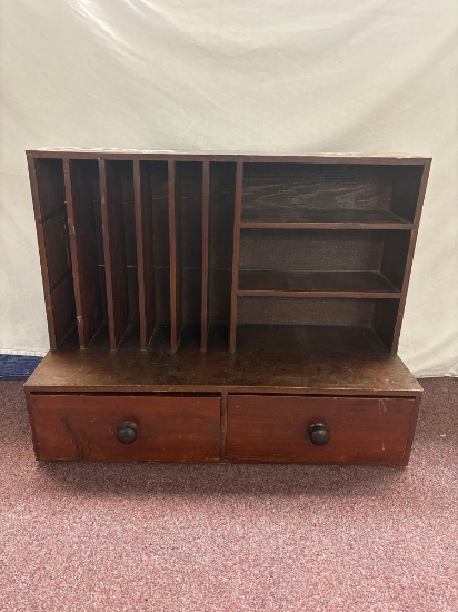 antique postmaster mail sorting file station table top
