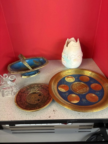 Navajo pottery Israeli souvenirs plates brass & enamel