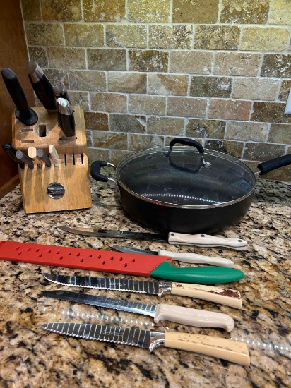 ninja blender, 2 Cutco knives, kitchen aid knife block with some kitchen aid knives