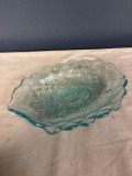 Imperial carnival glass ice blue poppy dish