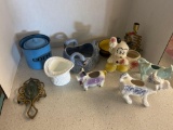 vintage cow pitchers, bowls, and decoration