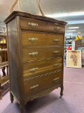 quarter sawn oak 5 drawer highboy w/ mirror
