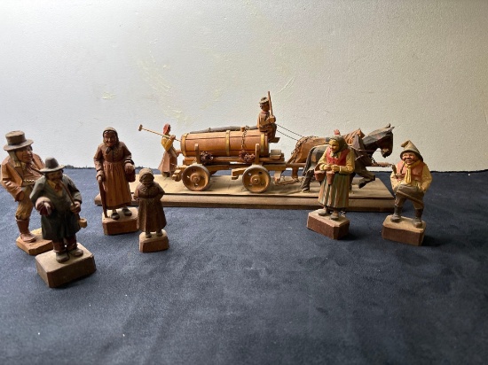 carved wood horse drawn wagon figures | Online Auctions | Proxibid