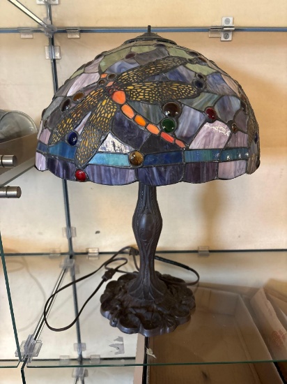 Tiffany style stained glass dragonfly lamp 22 inches tall