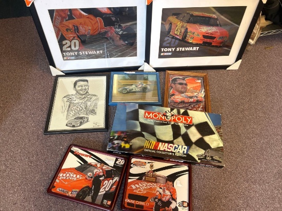 NASCAR framed photographs, Tony Stewart, and NASCAR monopoly board game