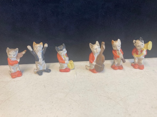 Rare cat orchestra pre WW2 6 piece hand painted made in Japan