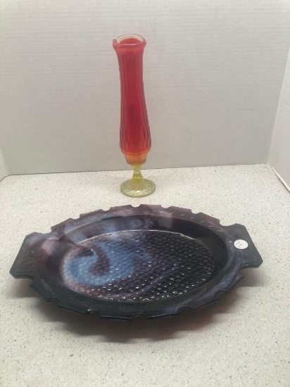 Swung vase and slag glass tray