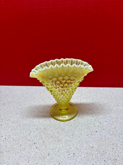 Fenton topaz opalescent hob nail fan vase