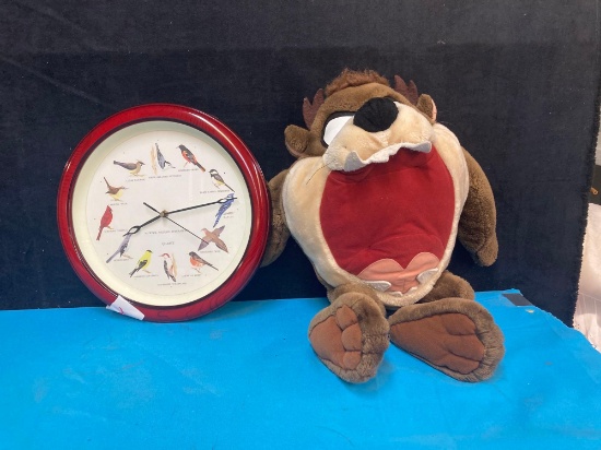 Tasmanian Devil plush doll and bird clock