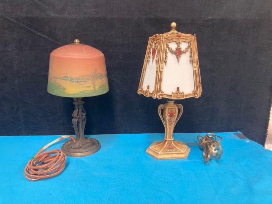 Reverse painting boudoir lamp and antique barbola lamp