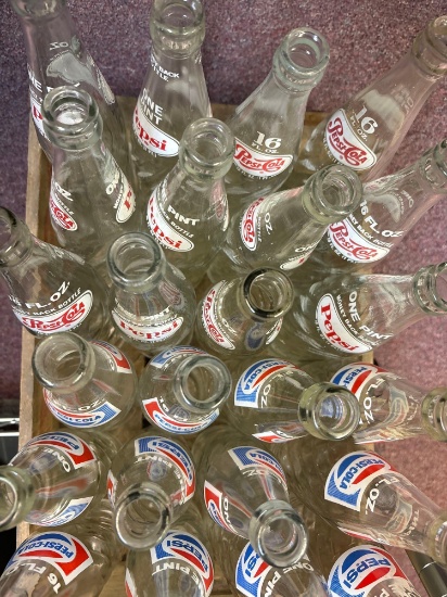 Wood Pepsi crate with bottles