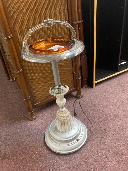 Antique Floor Standing Ashtray with lighted base and Amber glass Ash tray
