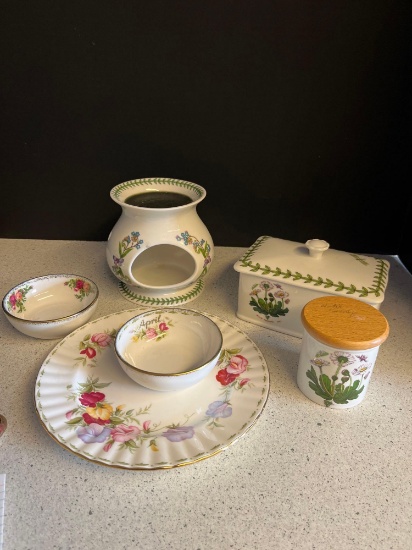 Portmeirion items trinket box potpourri & jar also Royal Albert plate and 2 berry bowls