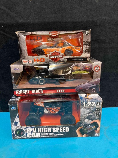 New in boxes Harley Davidson corvette plus Knight Rider KITT and high speed car