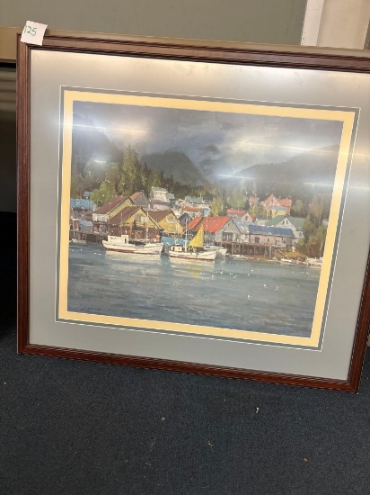 nicely framed print Ocean Harbor scene