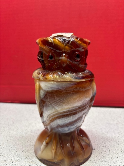 Imperial slag glass owl jar