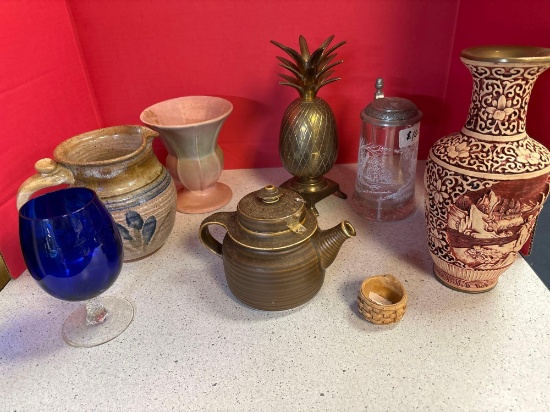 brass pottery and stoneware items
