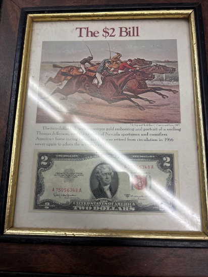 artwork framed two dollar bill