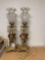 pair of gild brass cherub Putti Lamps with ruffled glass shades