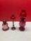 Cranberry and ruby red glass mini hurricane lamps