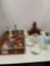 Jewelry, hat pin holder and pins, perfume bottle, other glass and ceramic decorative items