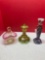 Vaseline glass ruffled twisted handle vase, Beidermeier Bohemian cut glass perfume bottle, glass