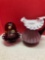 Fenton purple hand painted fairy light lamp and Fenton Purple Cased Pitcher Ruffled Vase