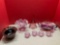 Fenton basketweave bowl, ruffled bowl, bell, opalescent dish, and mini punch bowl cups
