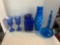 lot of blue glassware, cobalt blue mason style storage jar, two goblets George and Martha