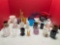 Tooth pick holders, including Slag glass, carnival glass, colorful, glass dolphin, peach luster