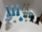 blue glass vases, cups, powder glass and more other glass items