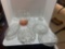 Crystal and pink glass lot. Cut crystal glass trays, historical figures and events plates and more