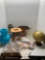 Replogle desk globe, copper container, Longaberger tissue basket, more
