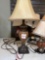 A lot of six vintage lamps with lampshades