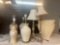 vintage ceramic, glass and wood lamps with lampshades
