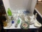 miniature glass cups vases and baskets, detailed stemware, china plates, United States on the moon