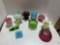 art glass, green and blue opalescent flower vase ruffled vases, hobnail Tray, West Virginia glass