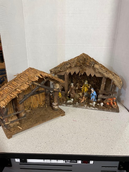 Two nativity sets, One marked West germany, one marked Italy