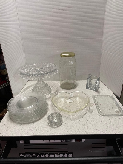 Clear glass lot, cake plate needs repaired is in two pieces