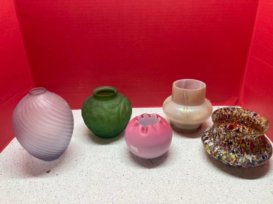 Satin art glass vases and a Czech vase